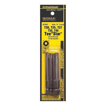 Tee Star Bit T20 T40 3" PK5 by USA Eazypower Screwdriver Bits