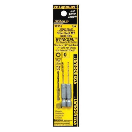 Titanium Impact Drill Bit 1/16" PK2 by USA Eazypower Screwdriver Bits