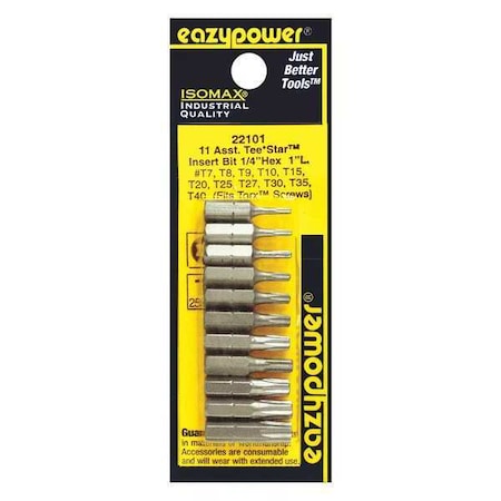 Tee Strt Insrt Bit Set T7 T40 1" 11 pcs. by USA Eazypower Screwdriver Bits