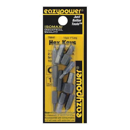 Assorted Metric Hex Key Set 1" 10 pcs. by USA Eazypower Screwdriver Bits