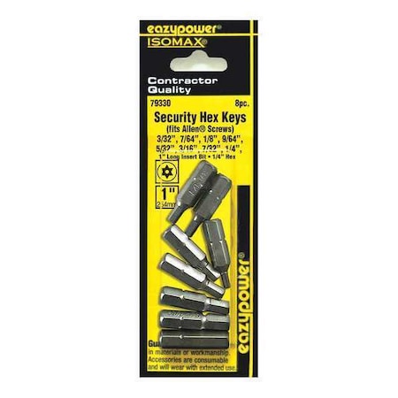Assorted Security Hex Key Set 1" 8 pcs. by USA Eazypower Screwdriver Bits