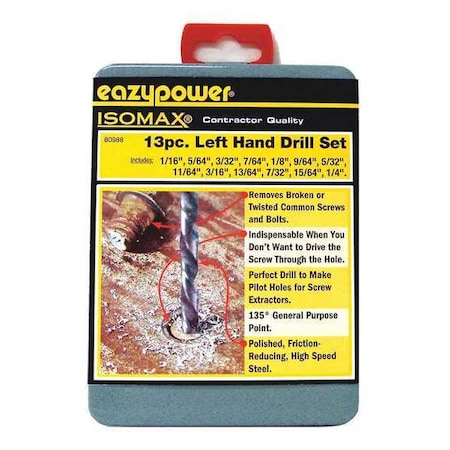 Left Hand Drill Set 1/16 1/4 13 pcs. by USA Eazypower Screwdriver Bits
