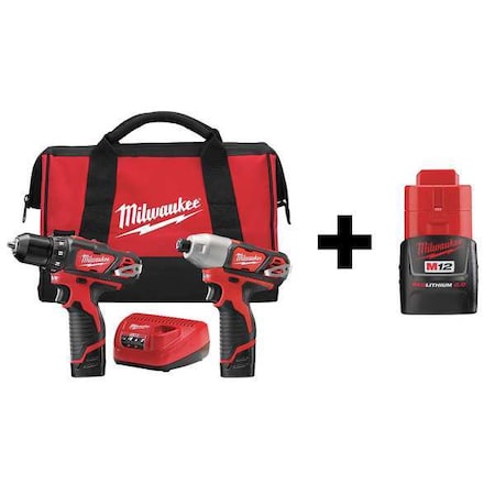 Cordless Combo Kit 12.0 V 2 Tools 3 Batt Type 7DF48 by USA Milwaukee Cordless Power Tool Combination Kits