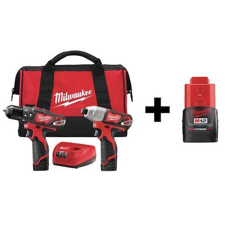 Cordless Combo Kit 12.0 V 2 Tools 3 Batt Type 7DF47 by USA Milwaukee Cordless Power Tool Combination Kits