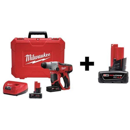 Cordlss Rtry Hmr Drill Kit 12V W/Add Bat by USA Milwaukee Power Demolition Rotary Hammers