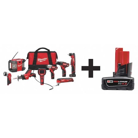 Cordless Combo Kit 12.0 V 8 Tools 3 Batt by USA Milwaukee Cordless Power Tool Combination Kits