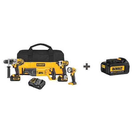 Cordless Combo Kit 20.0 V 4 Tools 3 Batt by USA Dewalt Cordless Power Tool Combination Kits