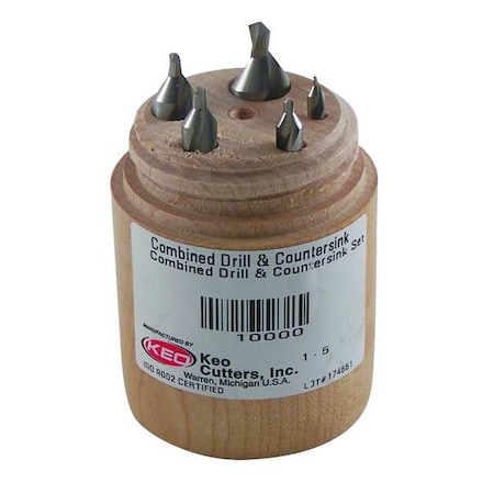 Drill/Countersink Set 5PC 60 Deg Carbide by USA KEO Combined Drill/Countersinks