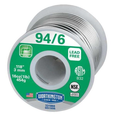 Lead Free Solder Dia 0.118 In 1lb Type 331860 by USA Worthington Solders