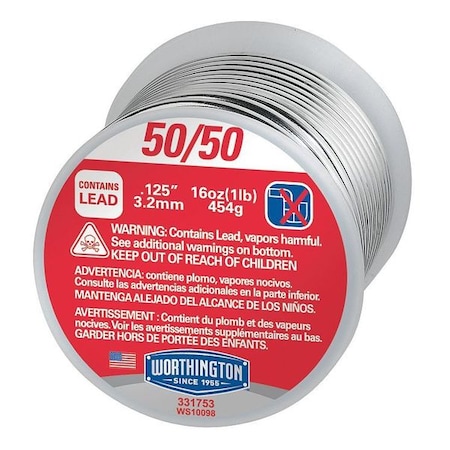 Leaded Solder Dia 0.125 In 1lb by USA Worthington Solders