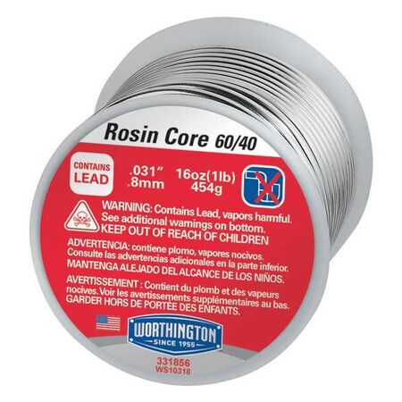 Rosin Core Solder Dia 0.031 In 1lb Type 331856 by USA Worthington Solders