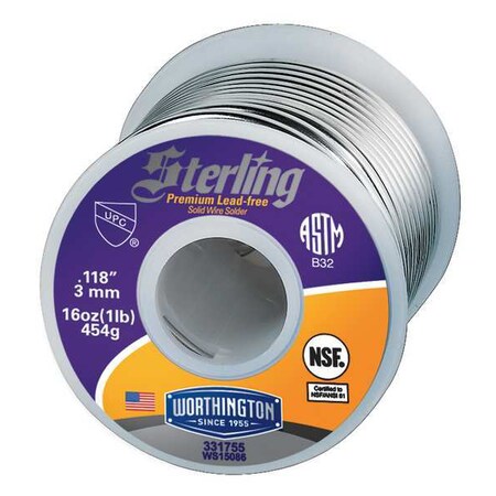 Lead Free Solder Dia 0.118 In 1lb Type 331755 by USA Worthington Solders