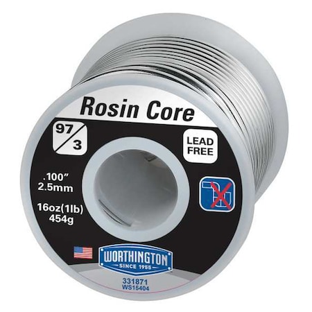 Lead Free Solder Dia 0.100 In 1lb by USA Worthington Solders