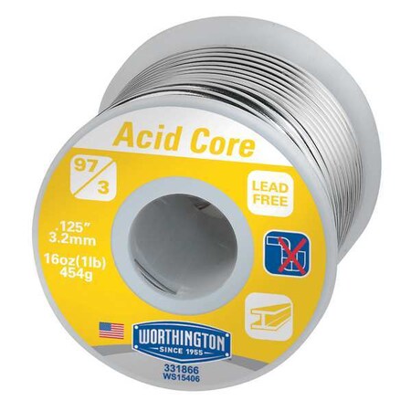 Lead Free Solder Dia 0.120 In 1lb by USA Worthington Solders