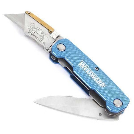 Folding Knife 7 3/16 in. Blue by USA Westward Utility Knives