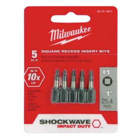 Insert Bit 1/4" Square Recess #1 1" PK5 by USA Milwaukee Screwdriver Bits