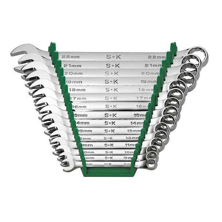 Combo Wrench Set Full Polish 8 22mm 15Pc by USA SK Combination Wrench Sets