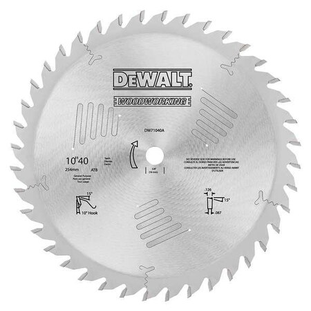 Circular Saw Bld Crbde 10 In 40 Teeth Type DW7657 by USA Dewalt Circular Power Saw Blades