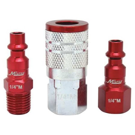 Industrial Red Coupler/Plug Kit 3 pcs. by USA Milton Pneumatic Hose Quick Connect Fittings