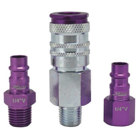Hi Flow Purple Coupler/Plug Kit 3 pcs. by USA Milton Pneumatic Hose Quick Connect Fittings