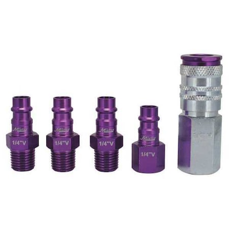 Hi Flow Purple Coupler/Plug Kit 5 pcs. by USA Milton Pneumatic Hose Quick Connect Fittings