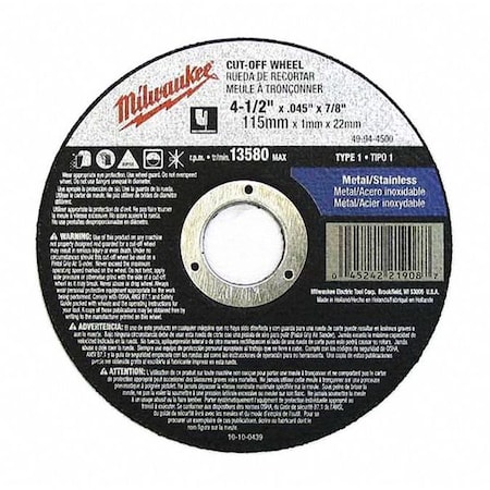Cutting Wheel 4 1/2"X.045"X7/8" Type 27 Min. Qty 25 by USA Milwaukee Rotary Tools & Accessories