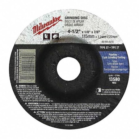 Grinding Disc 4 1/2"X1/4"X7/8" Min. Qty 10 by USA Milwaukee Rotary Tools & Accessories