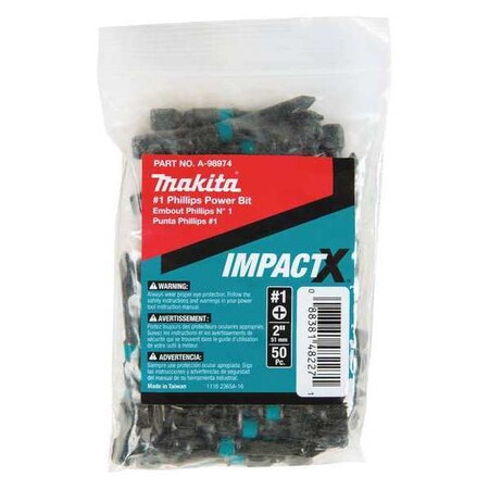 PH1 Phillips Power Bit 2" PK50 by USA Makita Screwdriver Bits