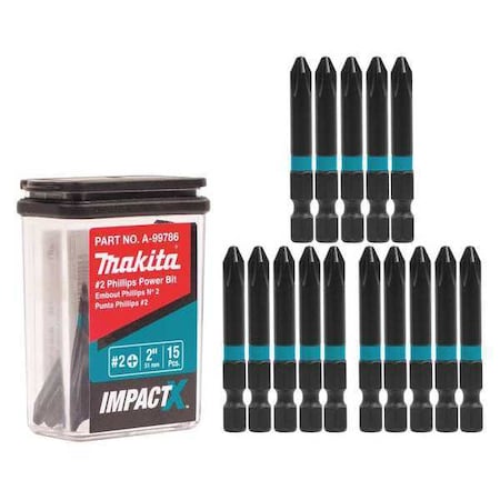 PH2 Phillips Power Bit 2" PK15 by USA Makita Screwdriver Bits