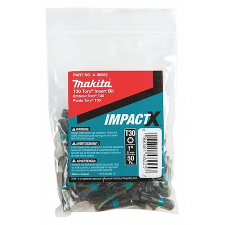 T30 Torx Insert Bit 1" PK50 by USA Makita Screwdriver Bits