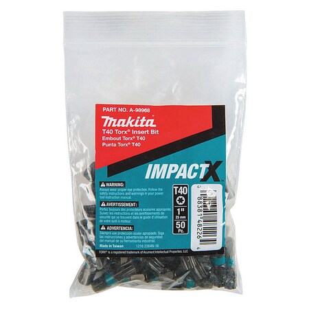 T40 Torx Insert Bit 1" PK50 by USA Makita Screwdriver Bits