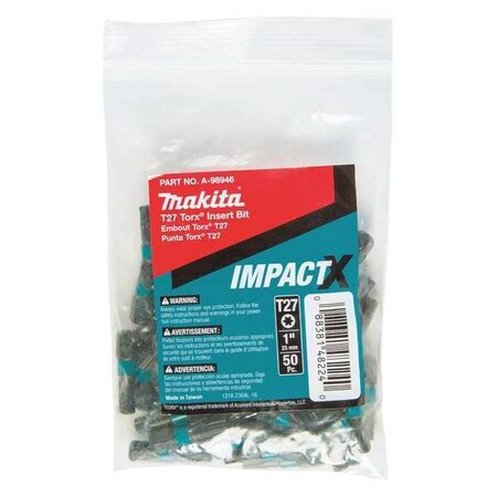 T27 Torx Insert Bit 1" PK50 by USA Makita Screwdriver Bits