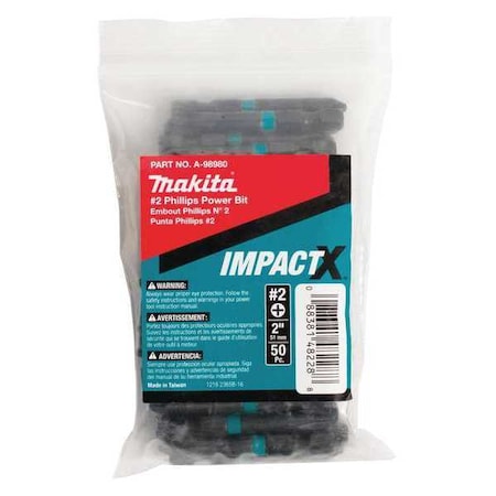 PH2 Phillips Power Bit 2" PK50 by USA Makita Screwdriver Bits