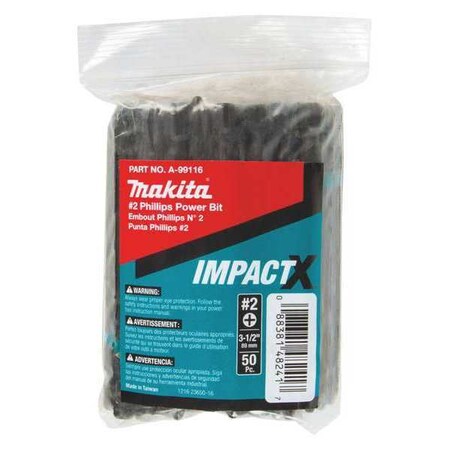 PH2 Phillips Power Bit 3 1/2" PK50 by USA Makita Screwdriver Bits