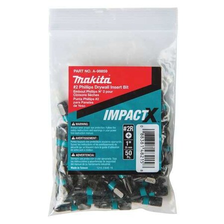 PH2R Phillips Drywall Insert Bit 1" PK50 by USA Makita Screwdriver Bits