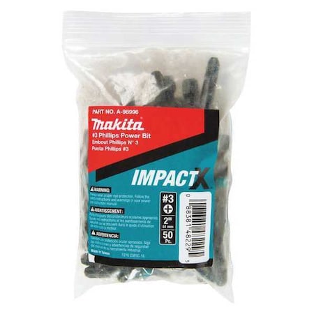 PH3 Phillips Power Bit 2" PK50 by USA Makita Screwdriver Bits