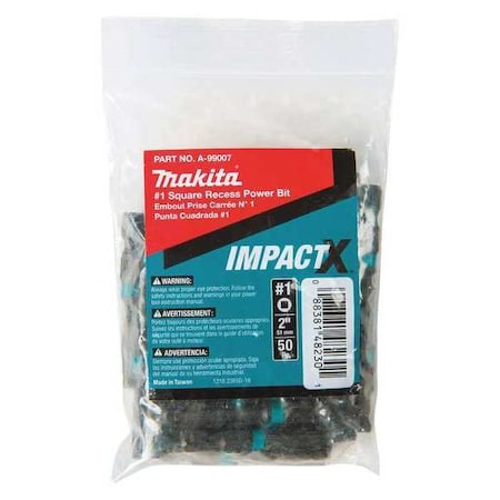 SQ1 Square Power Bit 2" PK50 by USA Makita Screwdriver Bits