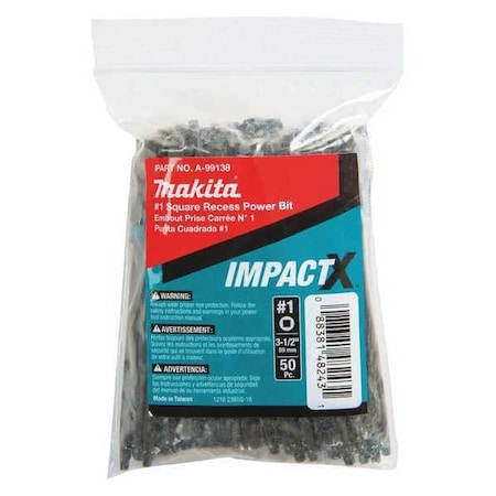 SQ1 Square Power Bit 3 1/2" PK50 by USA Makita Screwdriver Bits
