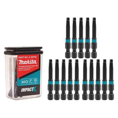 SQ2 Square Power Bit 2" PK15 by USA Makita Screwdriver Bits