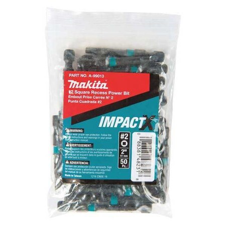 SQ2 Square Power Bit 2" PK50 by USA Makita Screwdriver Bits