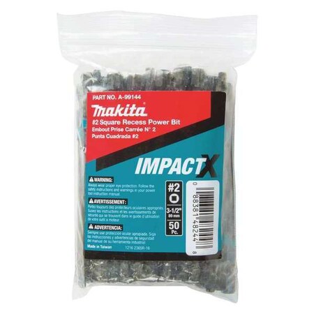 SQ2 Square Power Bit 3 1/2" PK50 by USA Makita Screwdriver Bits