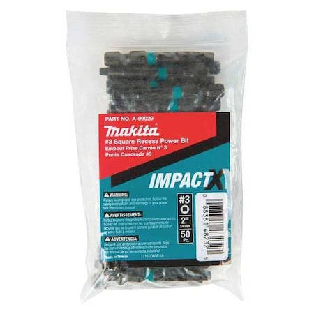 SQ3 Square Power Bit 2" PK50 by USA Makita Screwdriver Bits