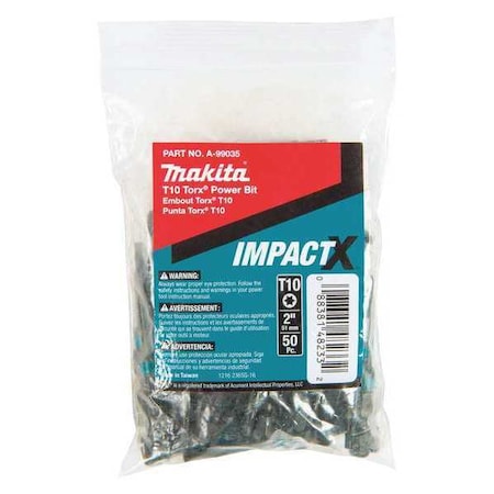 T10 Torx Power Bit 2" PK50 by USA Makita Screwdriver Bits