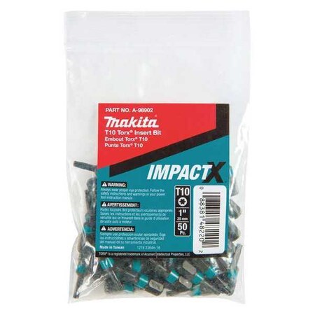 T10 Torx Insert Bit 1" PK50 by USA Makita Screwdriver Bits