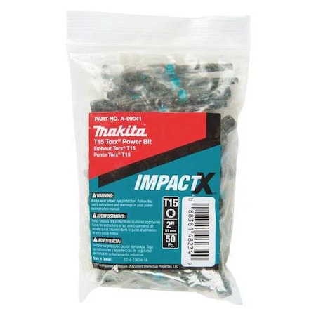T15 Torx Power Bit 2" PK50 by USA Makita Screwdriver Bits