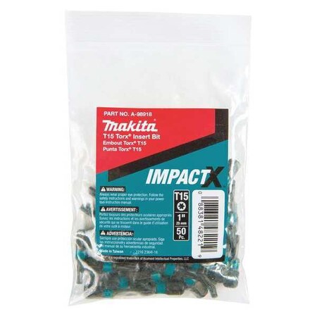 T15 Torx Insert Bit 1" PK50 by USA Makita Screwdriver Bits