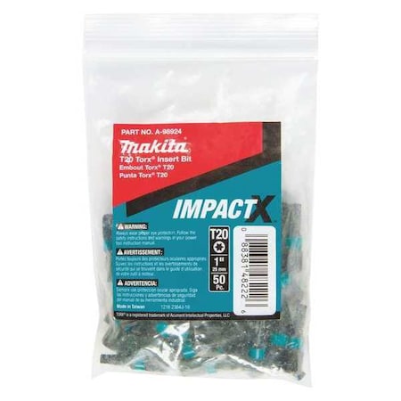T20 Torx Insert Bit 1" PK50 by USA Makita Screwdriver Bits