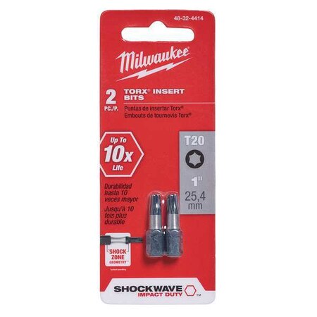Insert Bit 1/4" Torx T20 1" PK2 by USA Milwaukee Nut Setters & Bit Holders