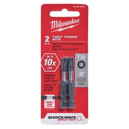 Insert Bit 1/4" Torx T30 2" PK2 by USA Milwaukee Screwdriver Bits