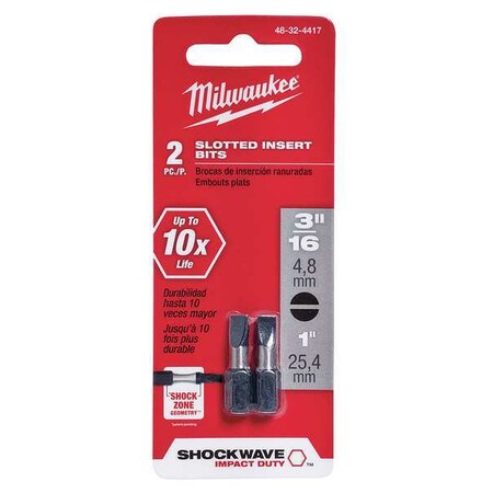 Insert Bit 1/4" Slotted 6 8 1" PK2 by USA Milwaukee Nut Setters & Bit Holders